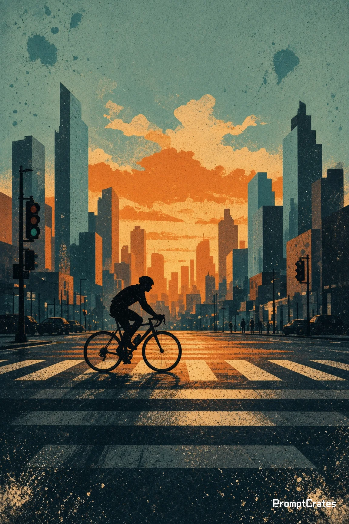 Dusk Cyclist City Poster