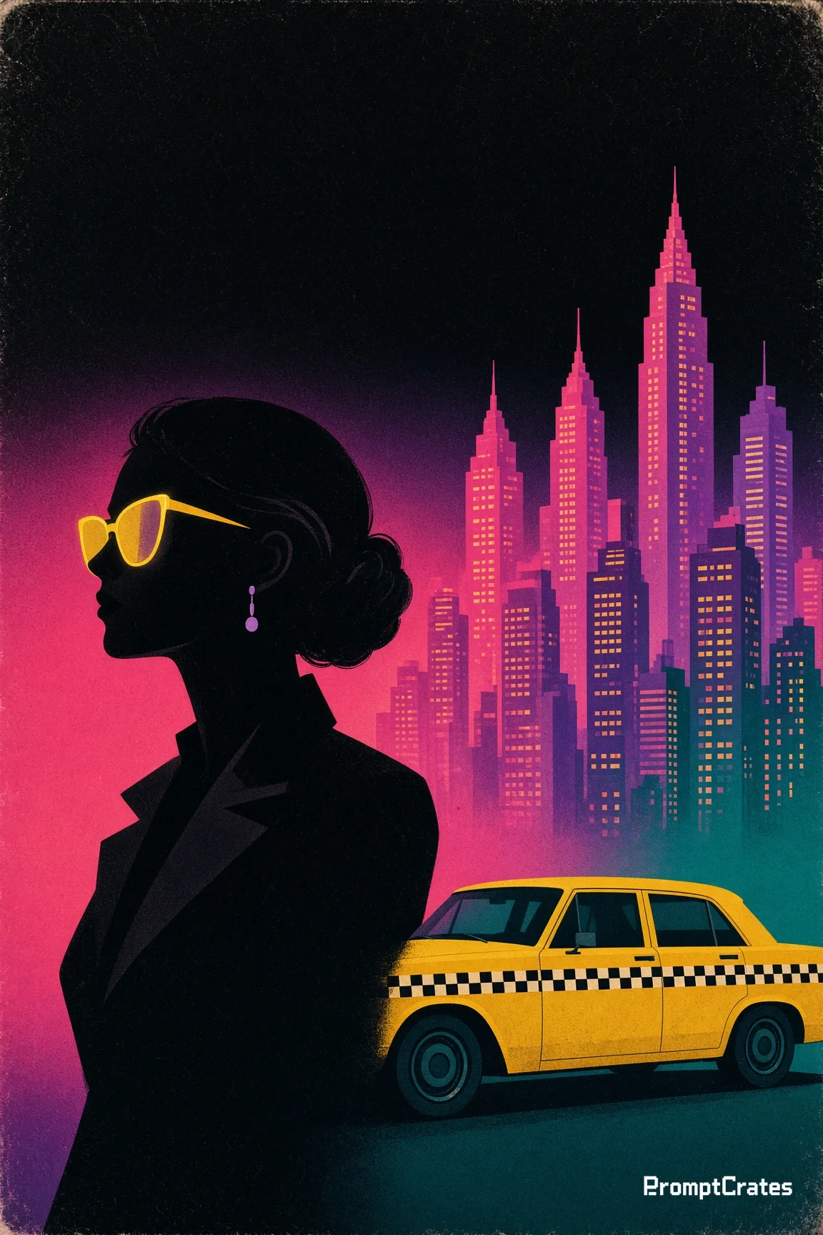 Neon Taxi Night Poster